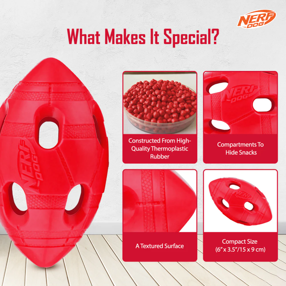 Nerf Bash Treat Football Toy for Dogs (Red) - Image 3