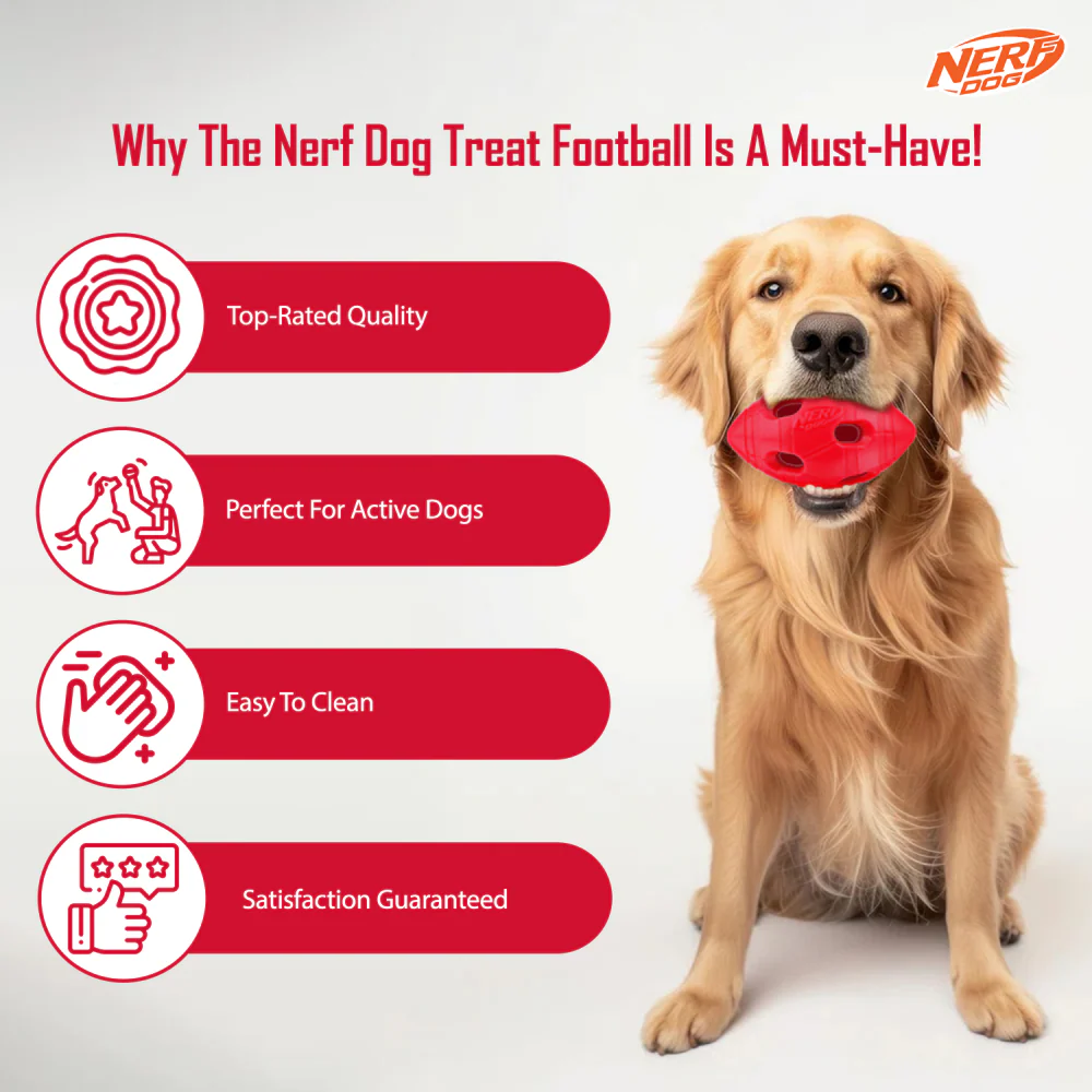 Nerf Bash Treat Football Toy for Dogs (Red) - Image 5