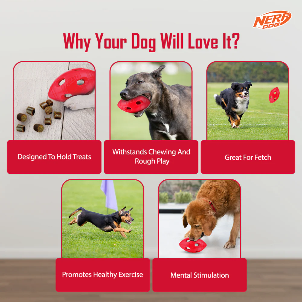 Nerf Bash Treat Football Toy for Dogs (Red) - Image 6