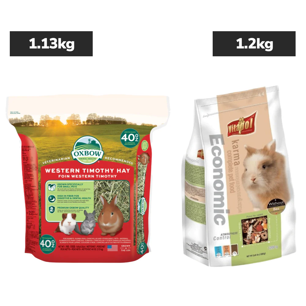 Oxbow Western Timothy Hay and Vitapol Economic Food for Rabbits and Guinea Pigs Combo
