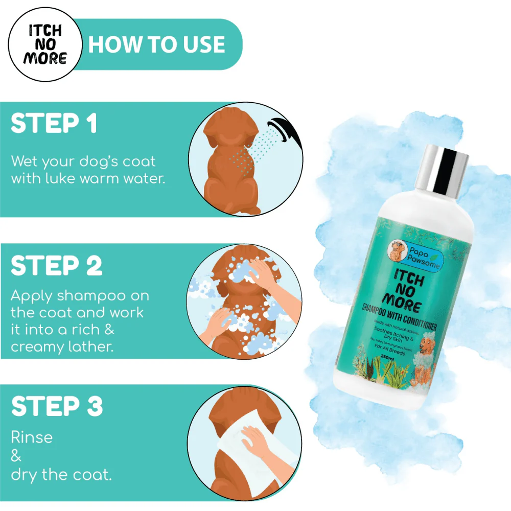 Papa Pawsome Itch No More Shampoo with Conditioner and Palm Brush for Dogs - Image 5