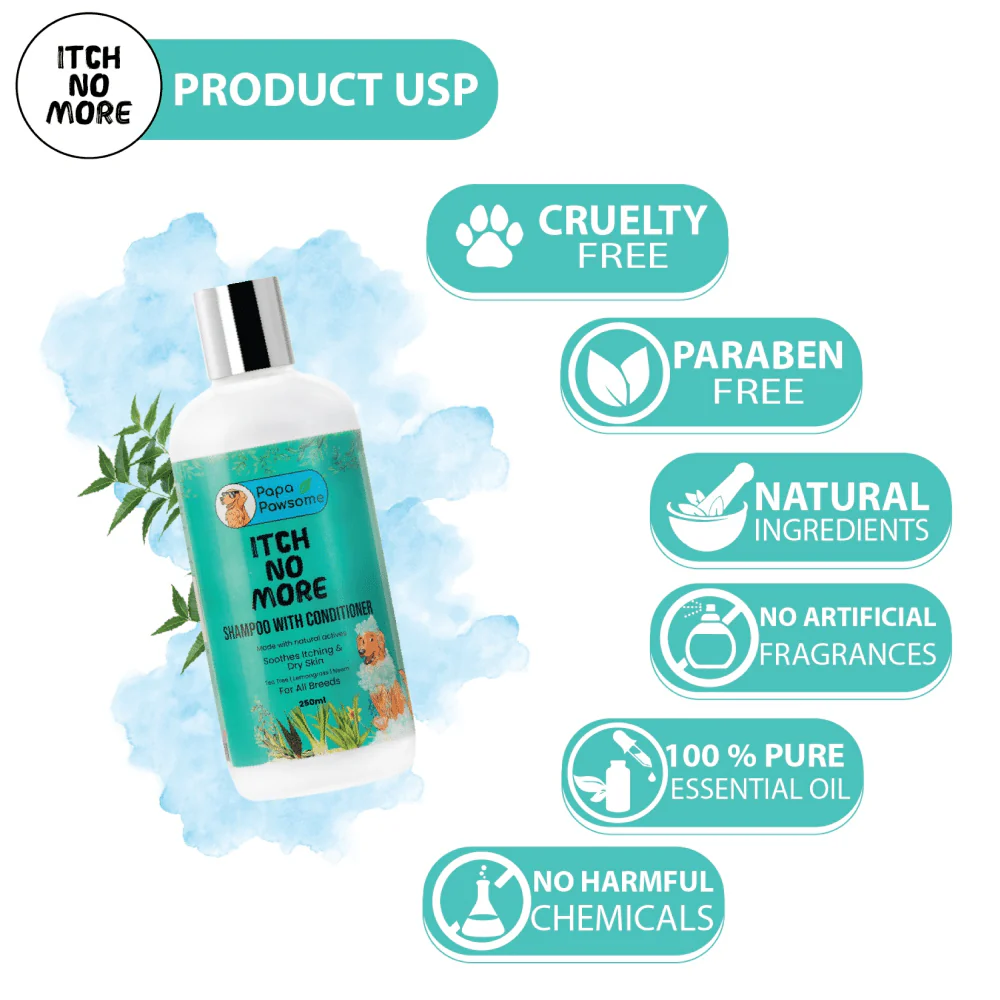 Papa Pawsome Itch No More Shampoo with Conditioner and Palm Brush for Dogs - Image 7