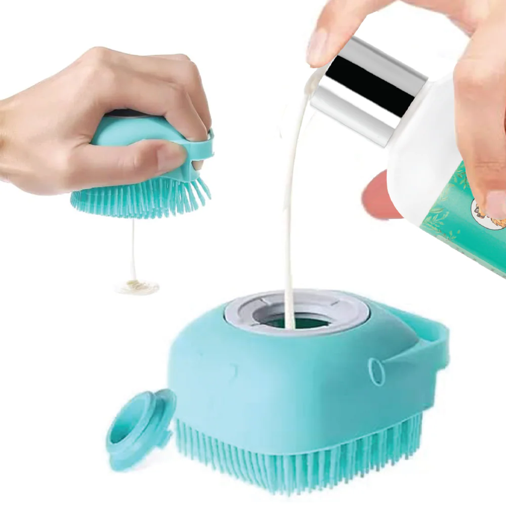 Papa Pawsome Shampoo Bath Silicone Brush for Dogs and Cats (Pink) - Image 2