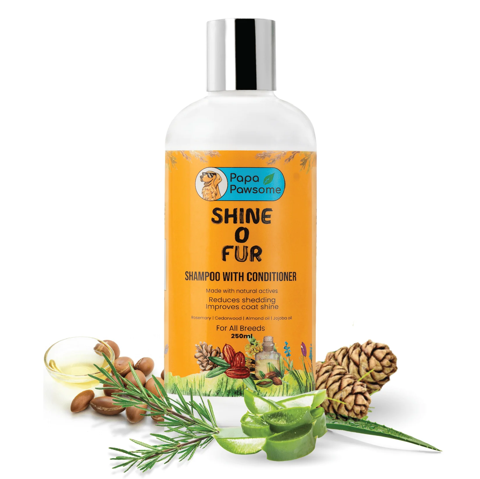 Papa Pawsome Shine O' Fur Shampoo with Conditioner and Palm Brush for Dogs - Image 3