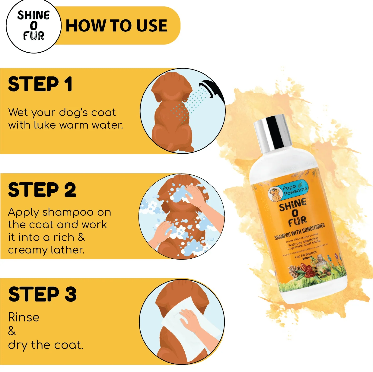 Papa Pawsome Shine O' Fur Shampoo with Conditioner and Palm Brush for Dogs - Image 4