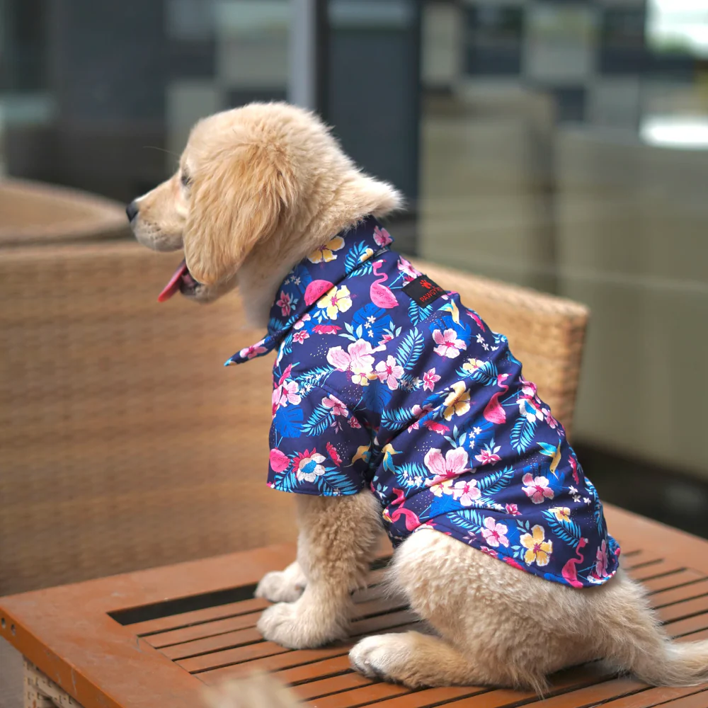 Pawgypets Hawaiian Flamingo Shirt for Dogs (Navy Blue) - Image 3
