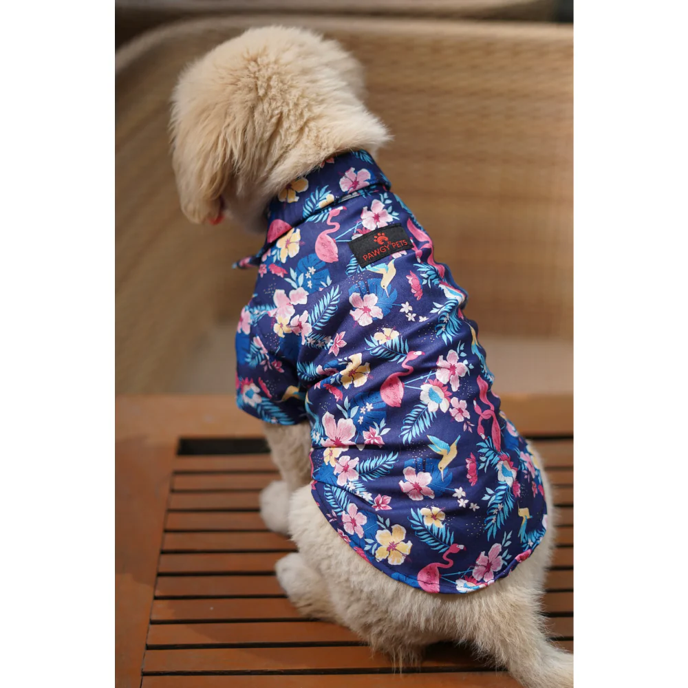 Pawgypets Hawaiian Flamingo Shirt for Dogs (Navy Blue) - Image 4