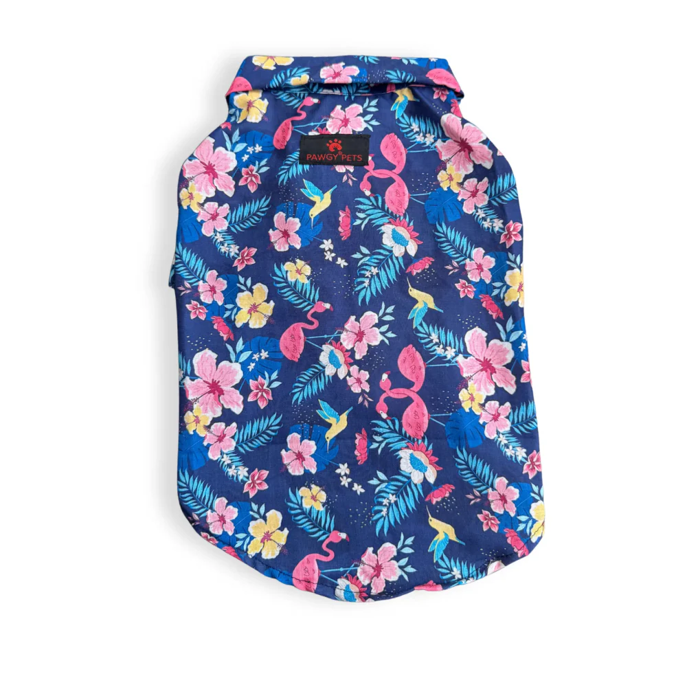 Pawgypets Hawaiian Flamingo Shirt for Dogs (Navy Blue) - Image 5