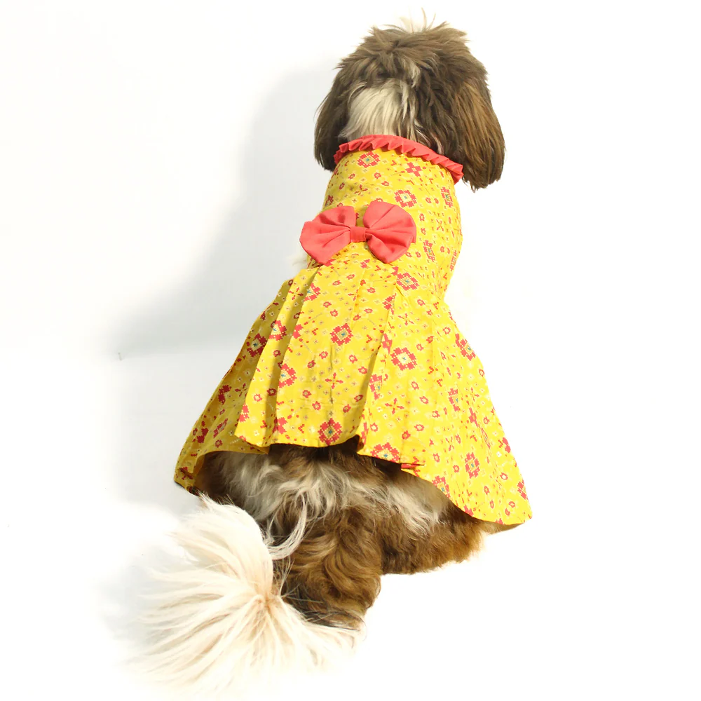 Pawgypets Block Print Bandani Dress for Dogs (Yellow) - Image 4
