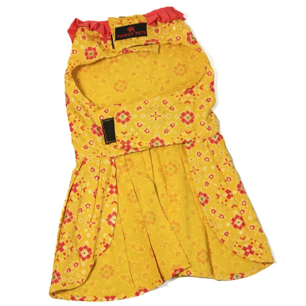 Pawgypets Block Print Bandani Dress for Dogs (Yellow) - Image 6