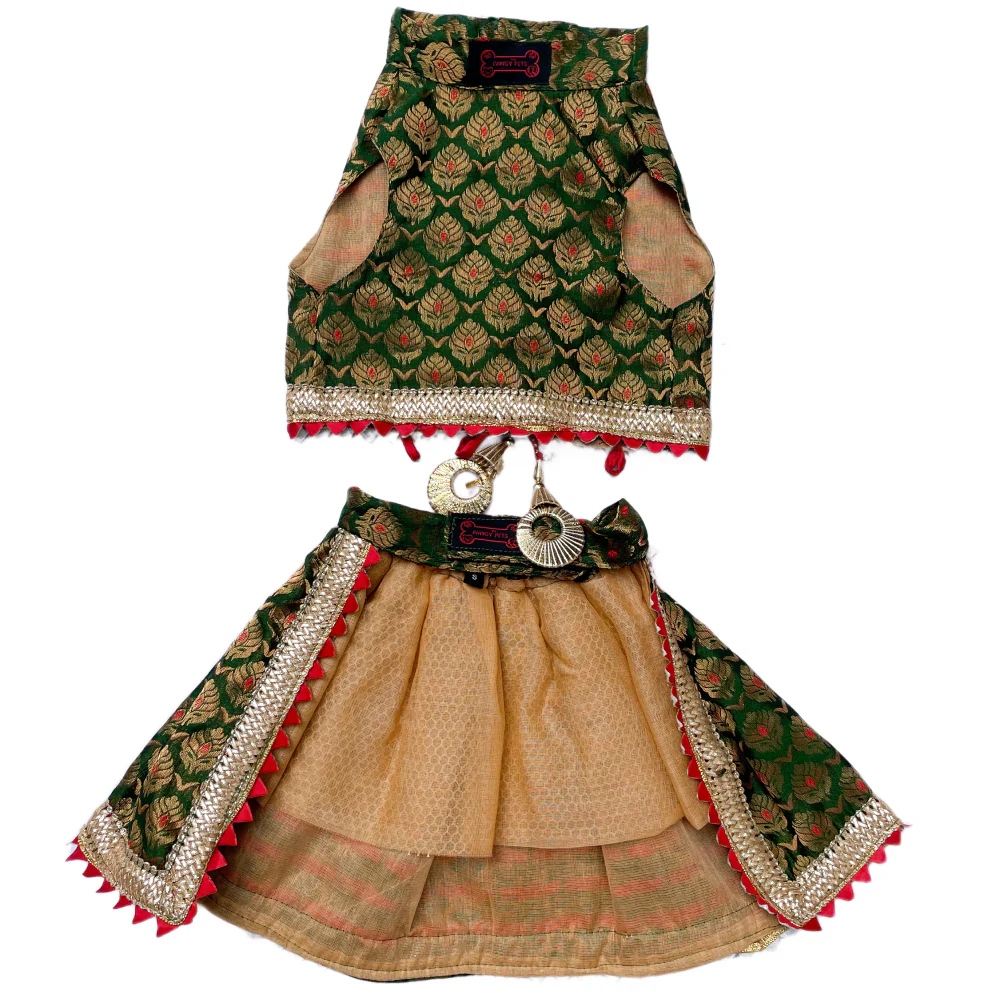 Pawgypets Brocade Lehenga for Dogs and Cats (Green) - Image 4