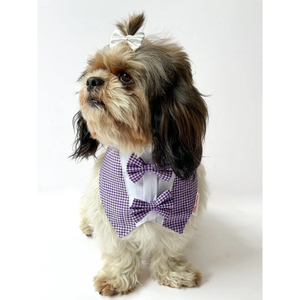 Pawgypets Casual Check Bandana for Dogs and Cats (Purple) - Image 2