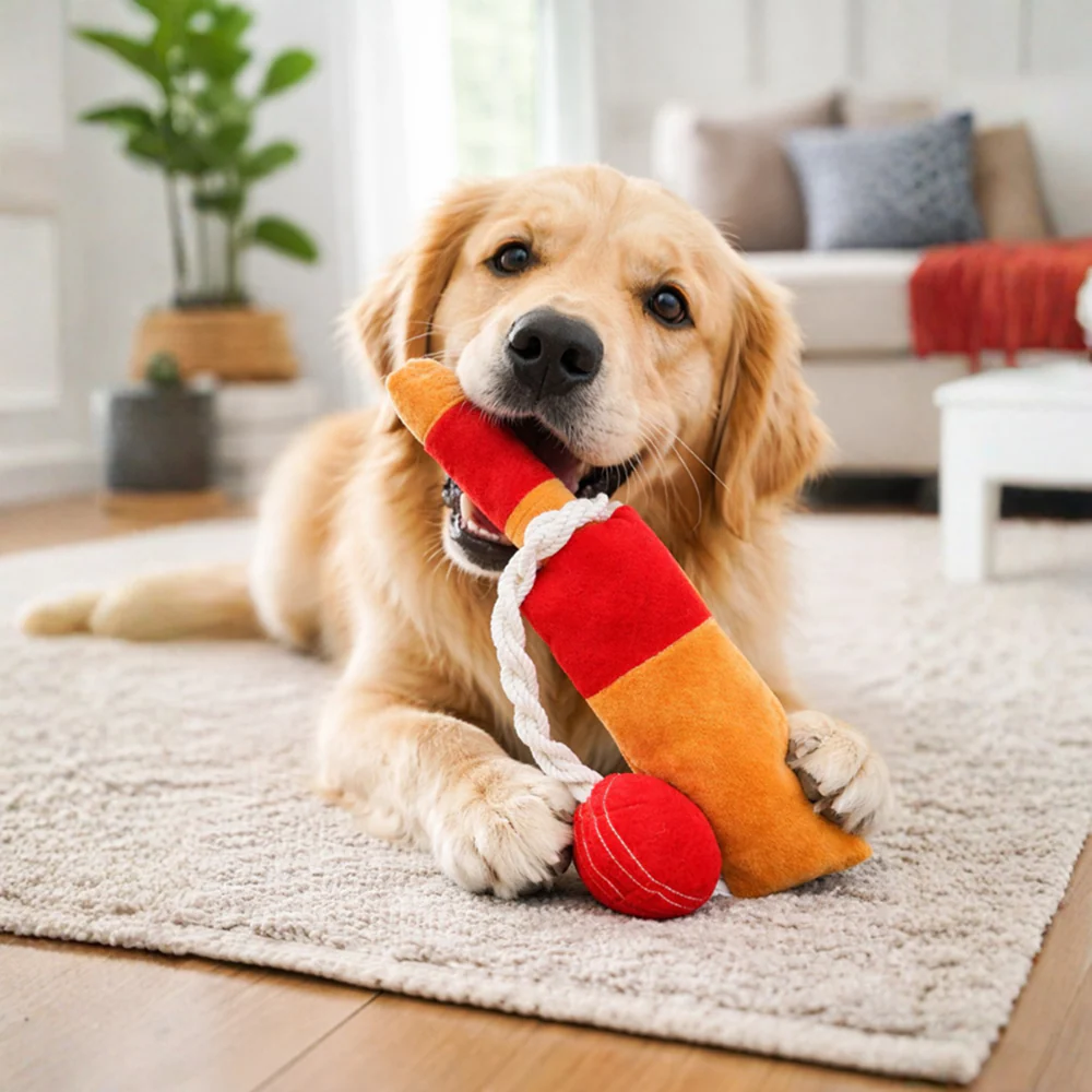Pawgypets Cricket Fever Doggo Plush with Rope Toy for Dogs (Brown and Red) - Image 2