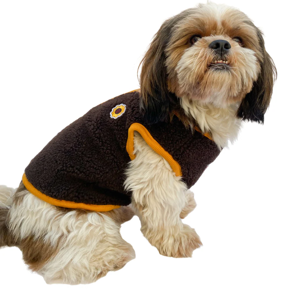 Pawgypets Cute Fleece Vest for Dogs and Cats (Chocolate Brown/Mustard) - Image 2