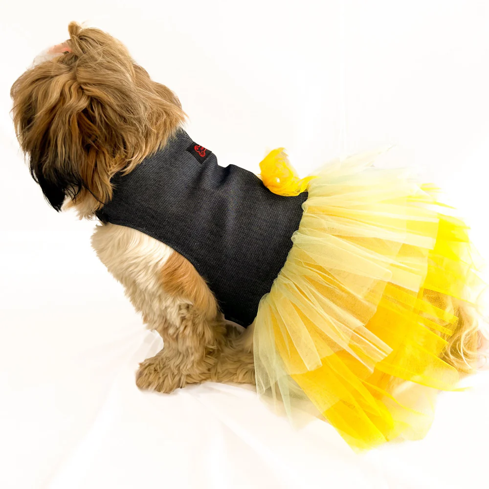 Pawgypets Denim Frilly Dress for Dogs and Cats (Blue/Yellow) - Image 5