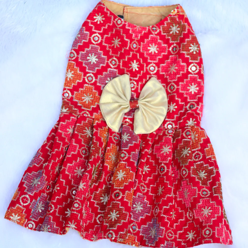 Pawgypets Festive Patola Dress for Dogs (Red) - Image 4