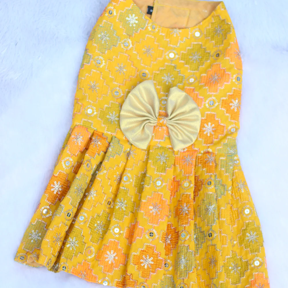 Pawgypets Festive Patola Dress for Dogs (Yellow) - Image 3