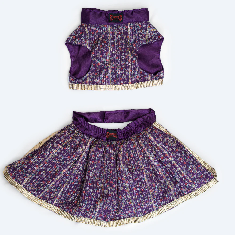 Pawgypets Floral Lehenga for Dogs and Cats (Violet) - Image 3
