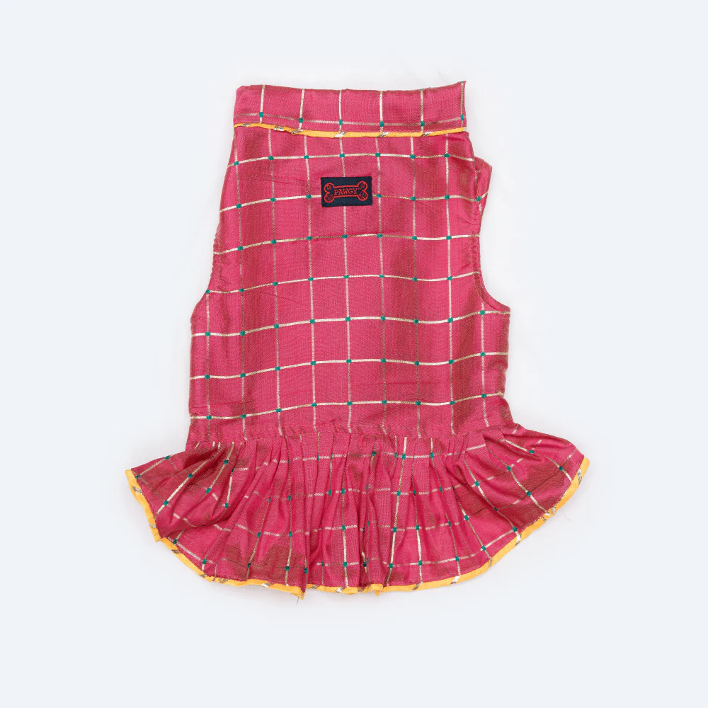 Pawgypets Formal Check Ruffle Dress for Dogs and Cats (Pink) - Image 2