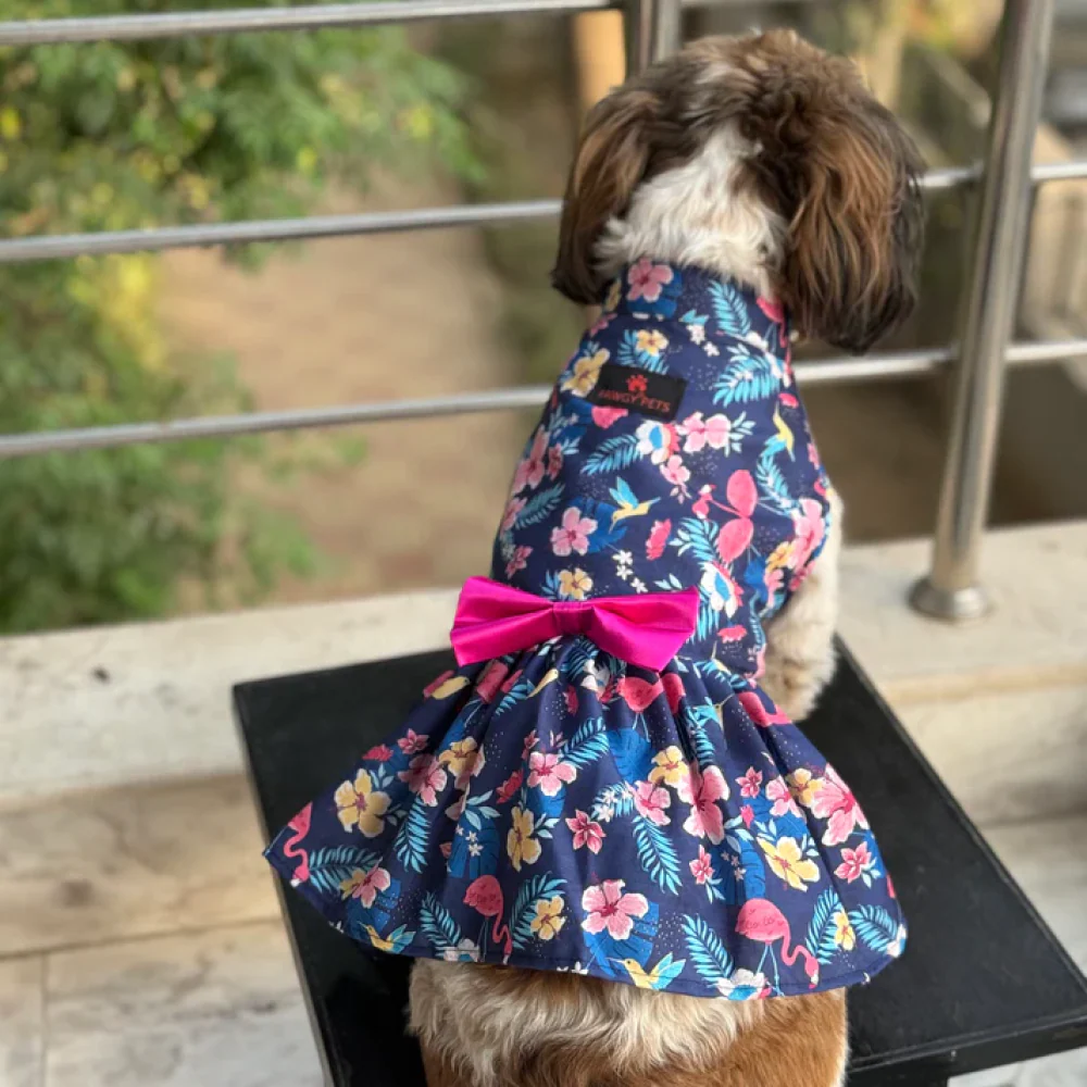 Pawgypets Hawaiian Flamingo Dress for Dogs (Navy Blue) - Image 3