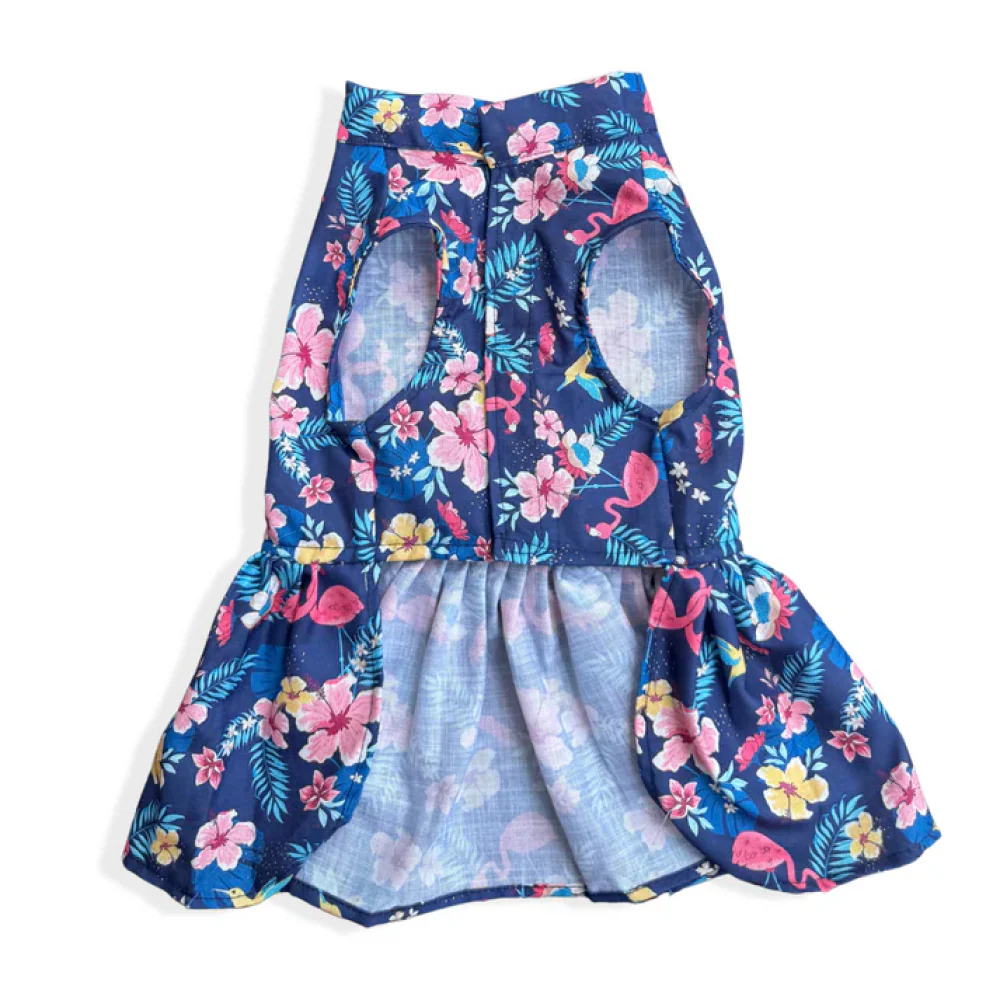 Pawgypets Hawaiian Flamingo Dress for Dogs (Navy Blue) - Image 5