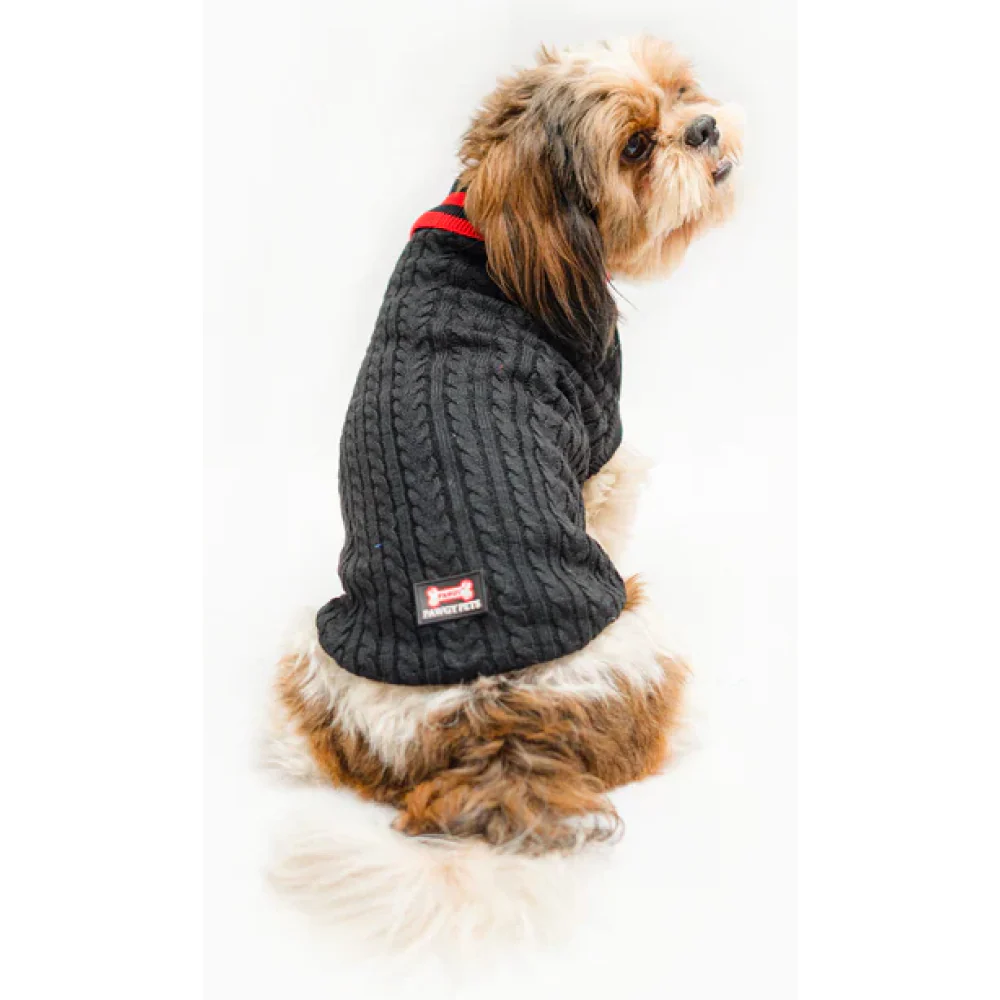 Pawgypets High Neck Cable Kint Sweater for Dogs and Cats (Black) - Image 2