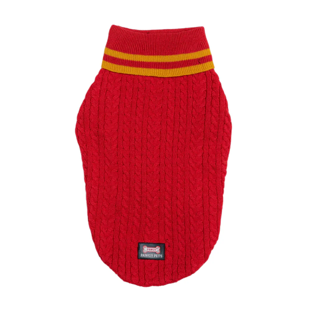 Pawgypets High Neck Cable Kint Sweater for Dogs and Cats (Red) - Image 5