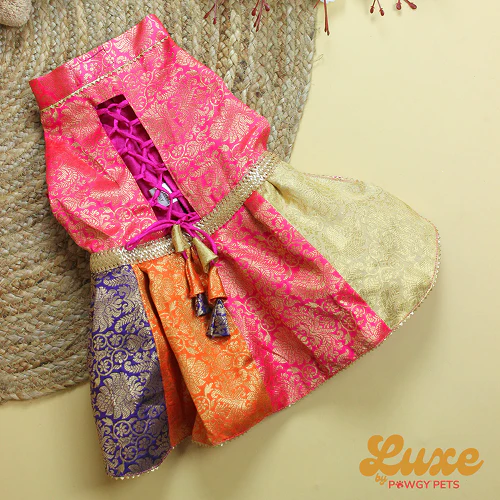 Pawgypets Luxe Brocade Colour Block Lehenga Dogs and Cats - Image 5