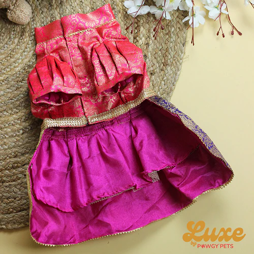 Pawgypets Luxe Brocade Colour Block Lehenga Dogs and Cats - Image 6