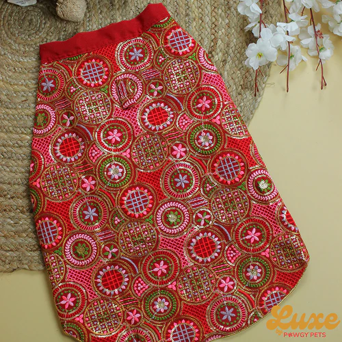 Pawgypets Luxe Embroidered Kurta for Dogs and Cats (Red) - Image 5