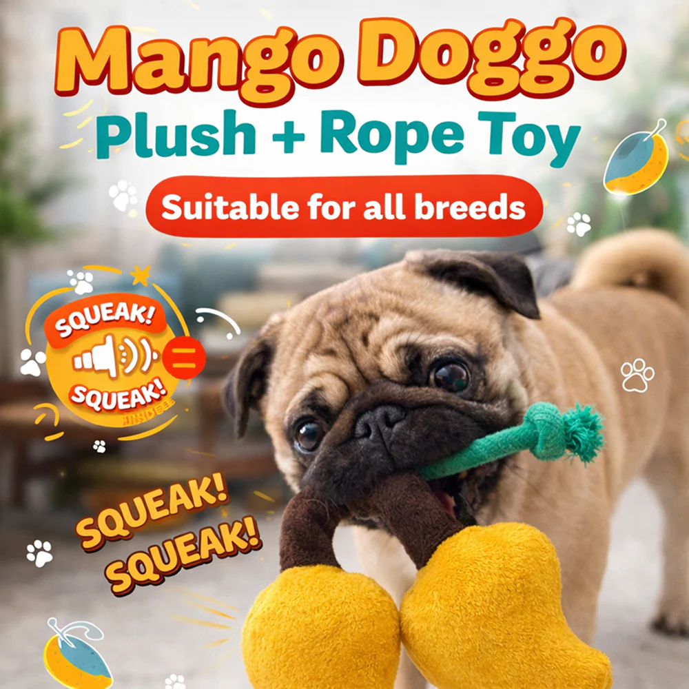 Pawgypets Mango Plush with Rope Toy for Dogs (Yellow) - Image 2