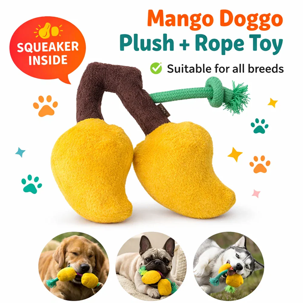 Pawgypets Mango Plush with Rope Toy for Dogs (Yellow) - Image 6