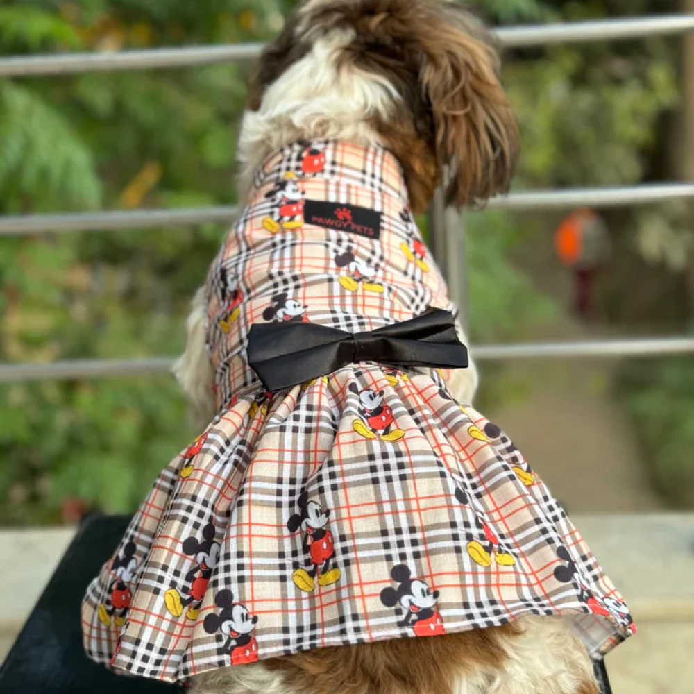 Pawgypets Mickey Check Dress for Dogs (Beige) - Image 7