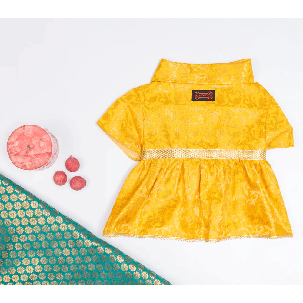Pawgypets Occasion Wear Dress for Dogs and Cats (Yellow) - Image 3