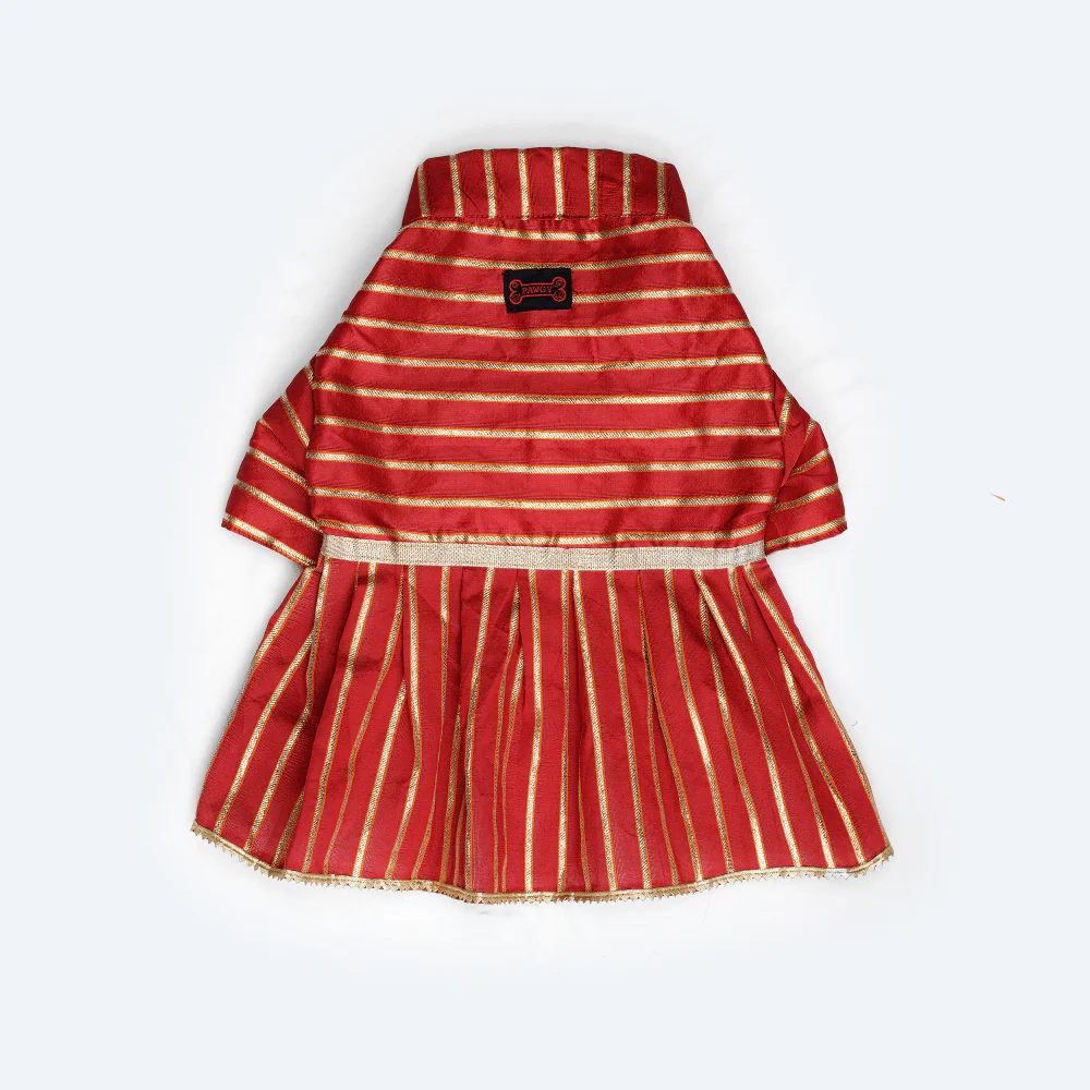 Pawgypets Occasion Wear Gota Dress for Dogs and Cats (Red) - Image 3