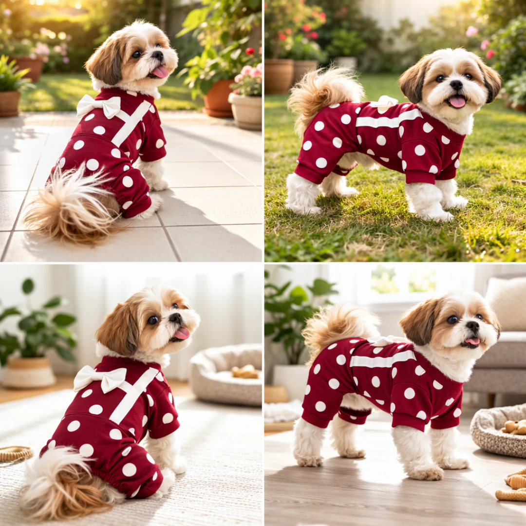 Pawgypets Polka Onesie Tshirt for Dogs (Maroon) - Image 5