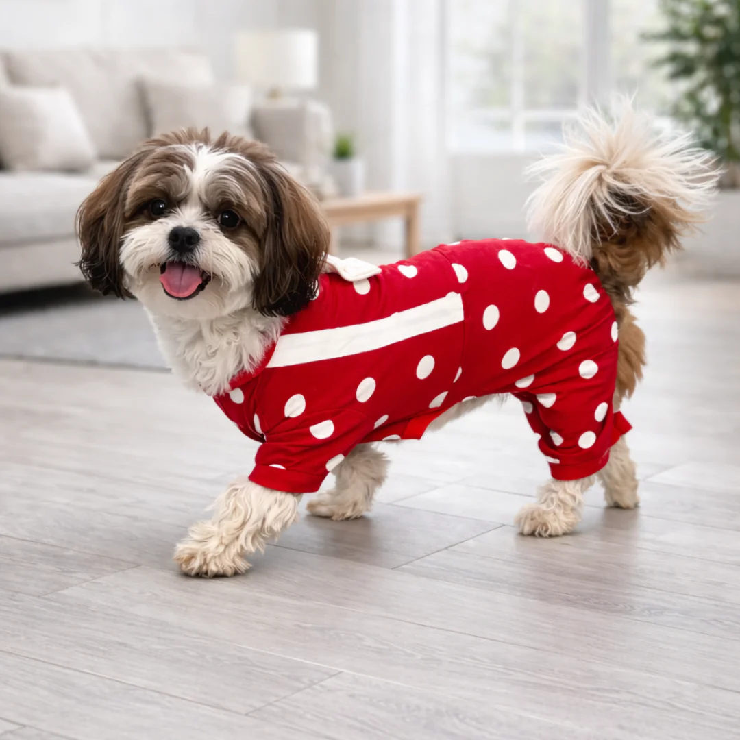 Pawgypets Polka Onesie Tshirt for Dogs (Maroon) - Image 6