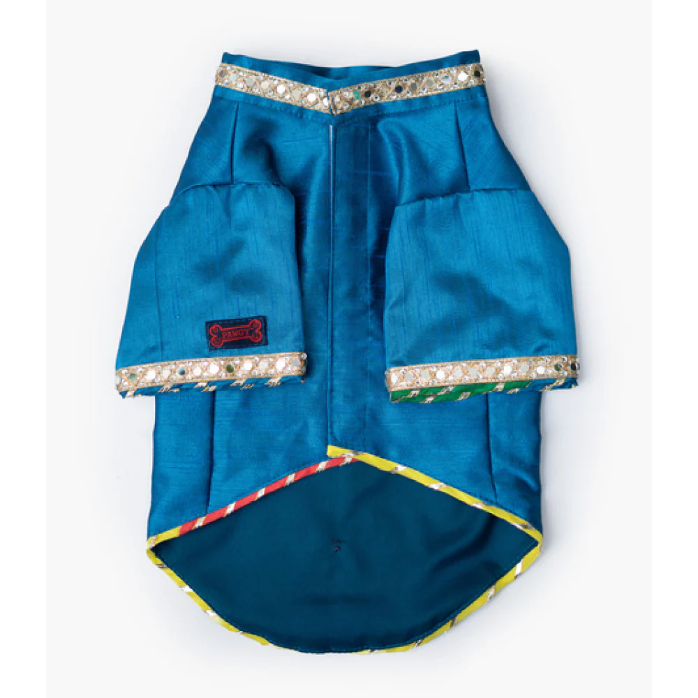Pawgypets Raw Silk Sherwani for Dogs and Cats (Blue) - Image 6