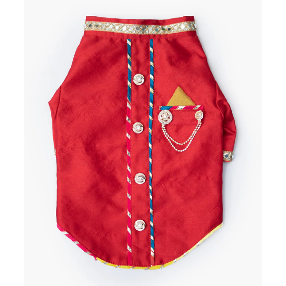 Pawgypets Raw Silk Sherwani for Dogs and Cats (Red) - Image 2