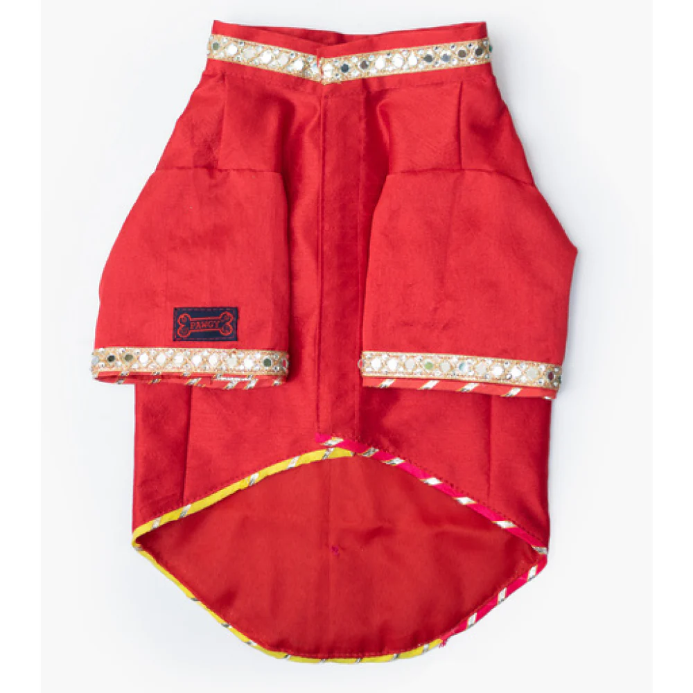 Pawgypets Raw Silk Sherwani for Dogs and Cats (Red) - Image 4