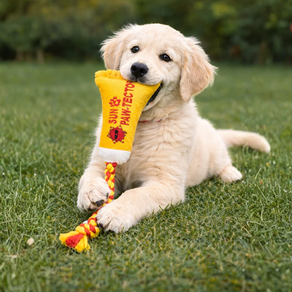 Pawgypets Sun Pawtector Doggo Plush with Rope Toy for Dogs (Yellow) - Image 2