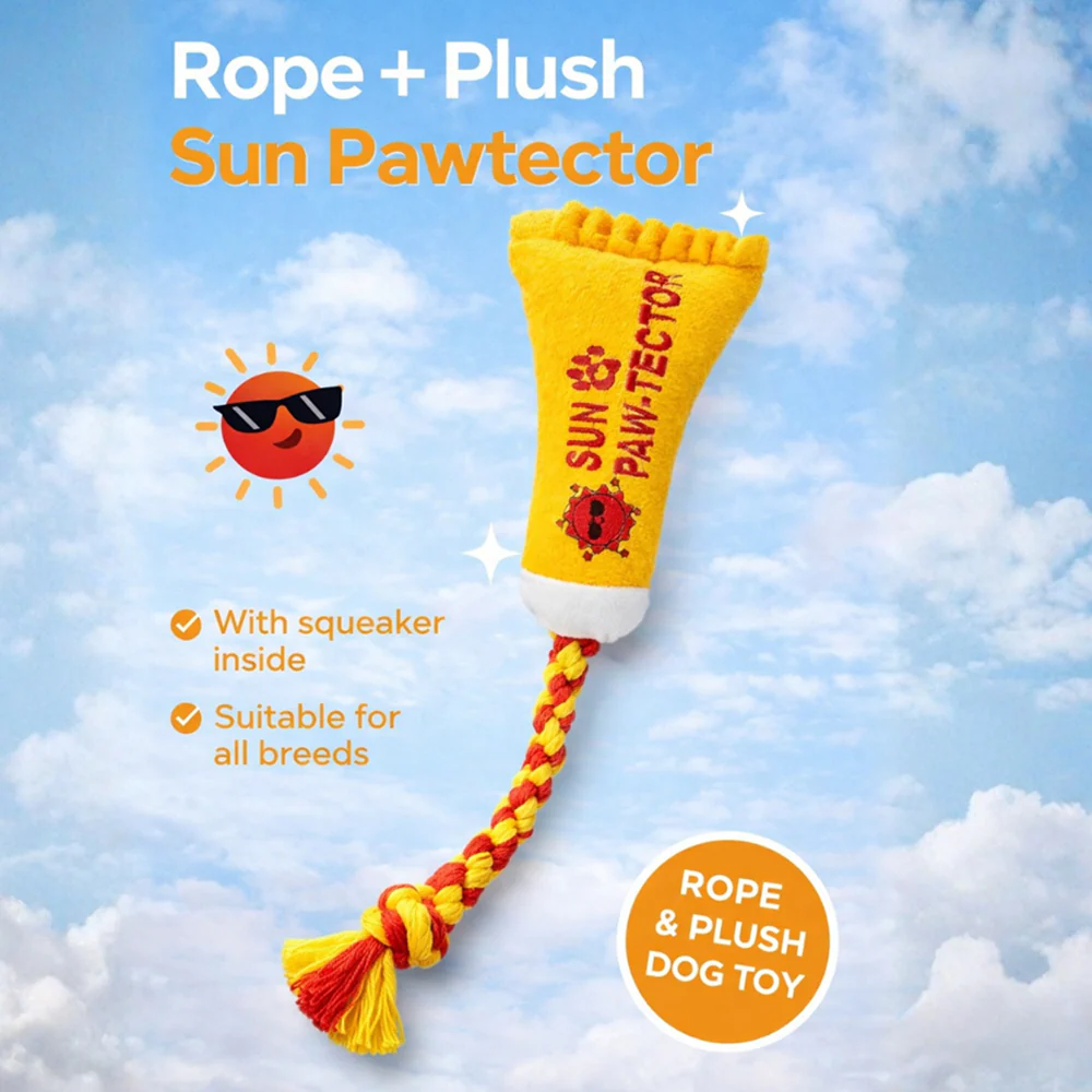 Pawgypets Sun Pawtector Doggo Plush with Rope Toy for Dogs (Yellow) - Image 3