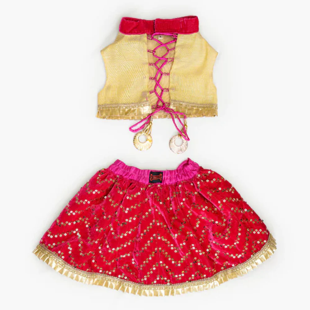 Pawgypets Velvet Lehenga for Dogs and Cats (Pink/Golden) - Image 2