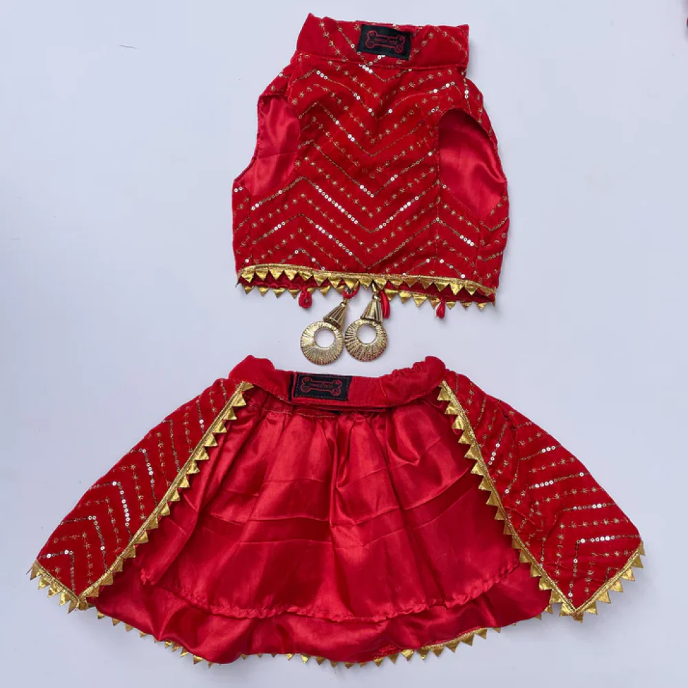 Pawgypets Velvet Lehenga for Dogs and Cats (Red) - Image 4