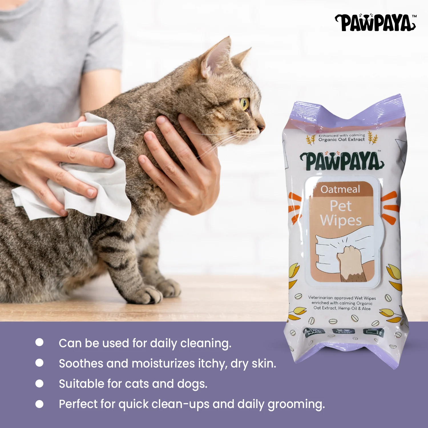 Pawpaya Oatmeal Wipes for Pets - Image 4