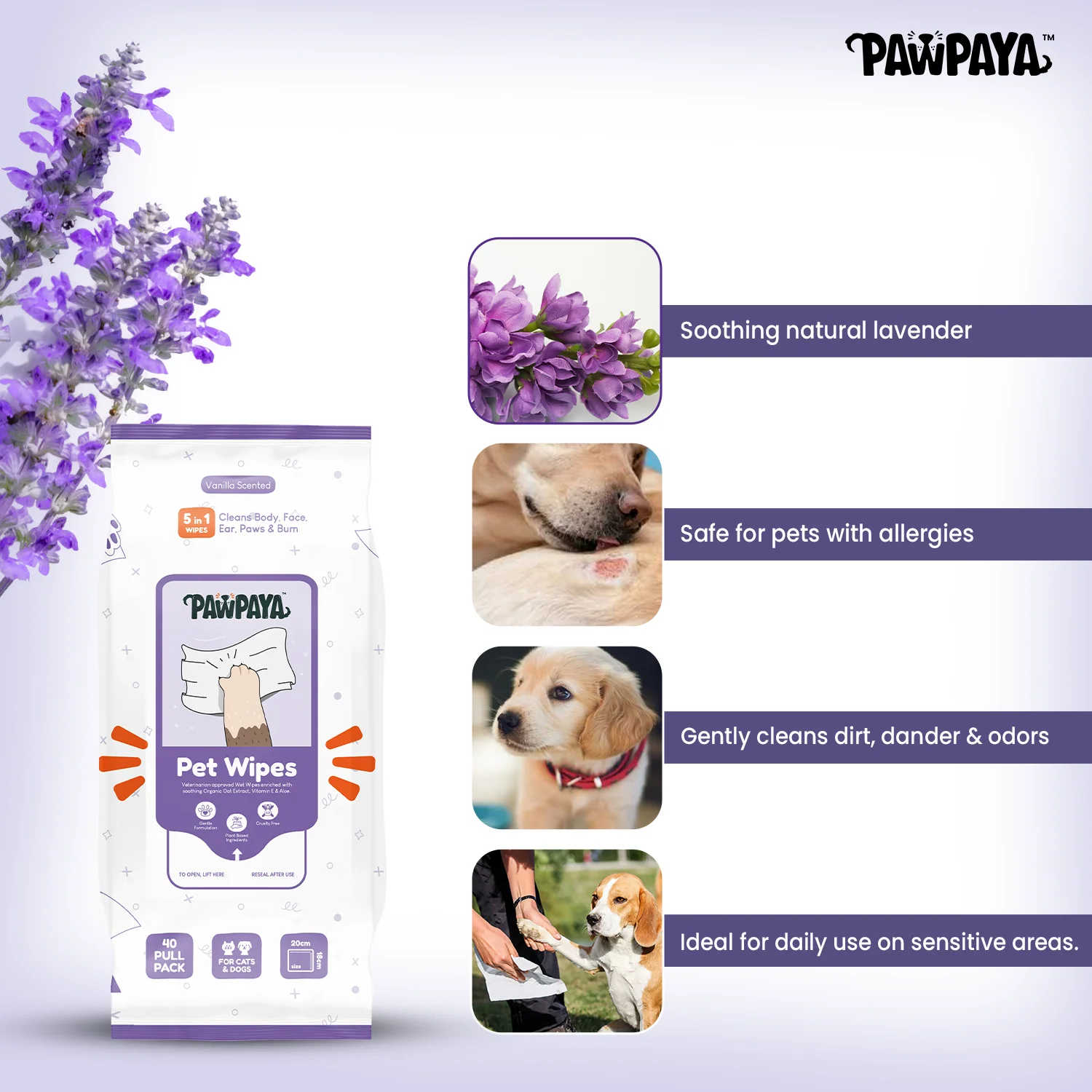 Pawpaya Lavender Wipes for Pets - Image 4