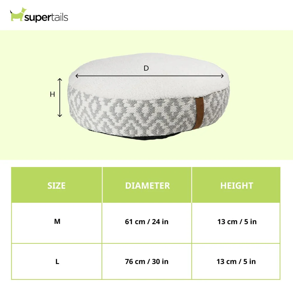 Pawpourri Bohemian Plush Round Bed  for Dogs and Cats (Grey/White) - Image 2