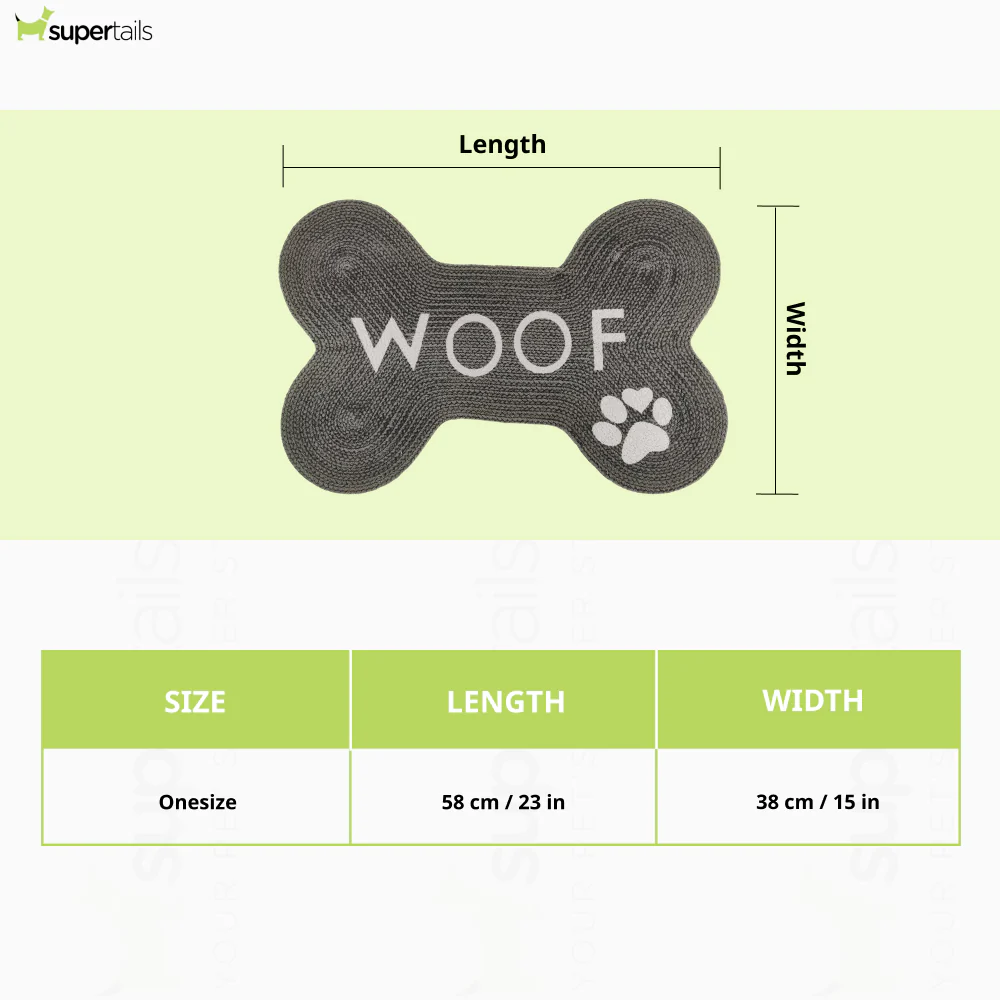 Pawpourri Bone Shaped Woof Printed Mat for Dogs and Cats (Dark Grey) - Image 2