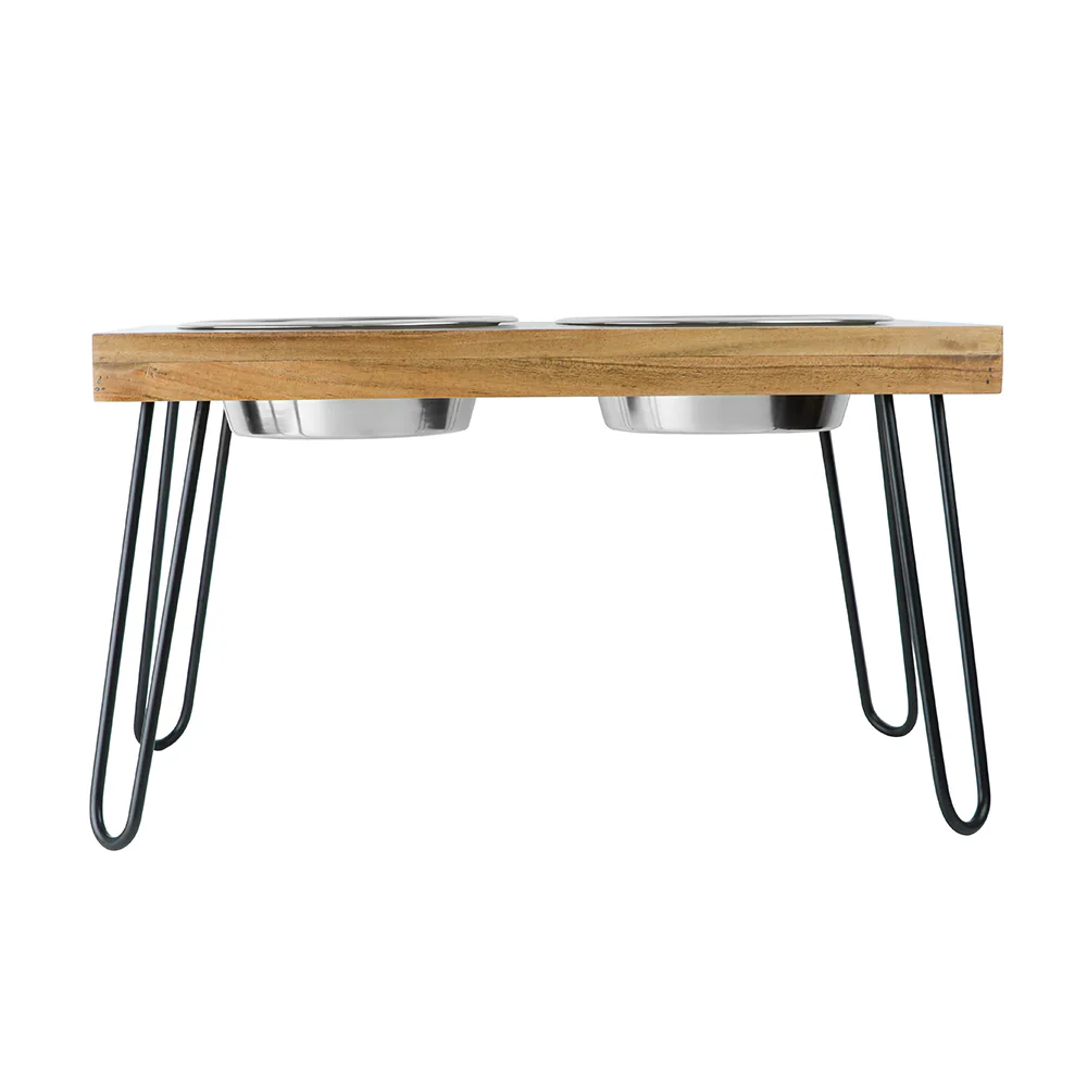 Pawpourri Elevated Acacia Wooden Double Diner for Dogs and Cats (Wooden Brown) - Image 3