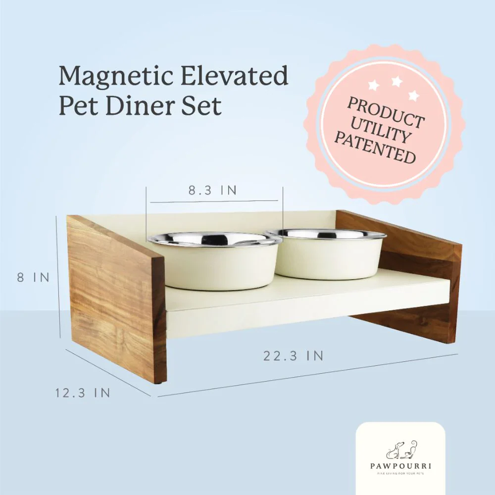 Pawpourri Elevated Magnetic Diner for Dogs and Cats (Wooden White) - Image 2